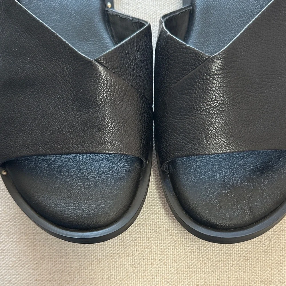 NWOT Franco Sarto Black Leather Slide Sandals size 6.5 - Picture 3 of 6